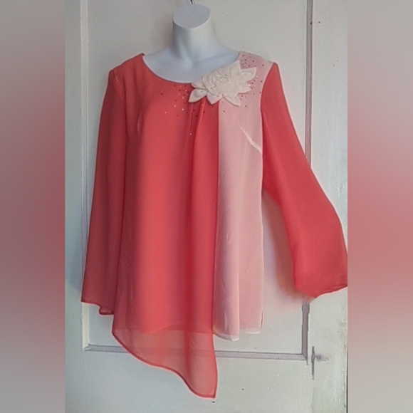 Misty Lane Tops - Elegant Coral and Pink Women's Blouse